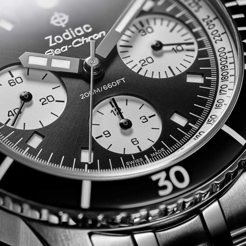 ZODIACZodiac Sea - Chron ZO3604 Men's Automatic Chronograph Watch - Black Dial, Stainless Steel BraceletWATCHESEcecile