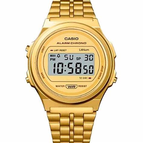 CASIO & VINTAGECasio Vintage A171WEG - 9AEF Unisex Digital Watch – Gold - Tone Round FaceWATCHESEcecile