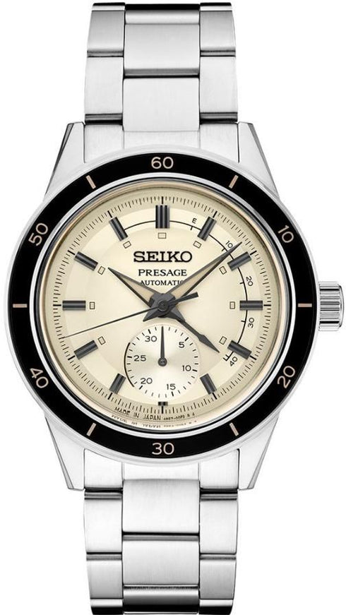 Reloj automático Seiko Presage SSA447J1 para hombre - Serie Style 60's, esfera marfil, brazalete acero