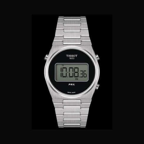 Reloj Tissot PRX Digital T1372631105000 de acero inoxidable de 35 mm - Esfera digital negra