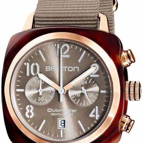 BRISTONBriston Clubmaster Classic Chronograph 40mm Gold Acetate Grey Dial Grey NATO Strap 19140.PYA.T.30.NTWATCHESEcecile