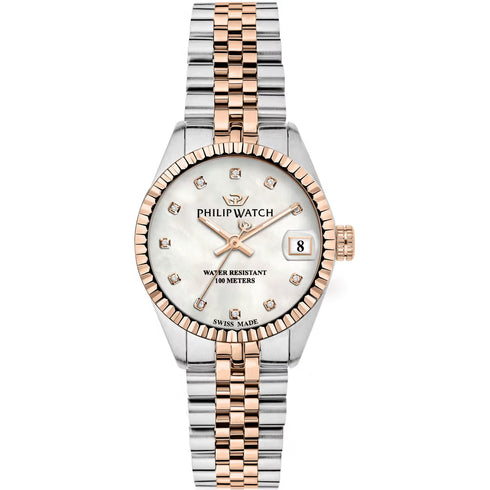 Philip Watch Caribe R8253597562 Damenuhr - zweifarbiges Stahlarmband, Perlmutt-Zifferblatt mit Diamanten