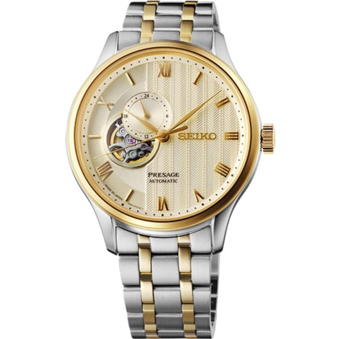 Seiko Presage SSA464J1 "Zen Garden" Reloj Automático Hombre - 41.8mm Acero Inoxidable Bicolor, Esfera Dorada Texturada