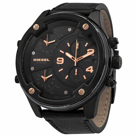 Diesel Boltdown Chronograph Men's Watch DZ7428 - 56mm Black Dial, Black Leather Strap