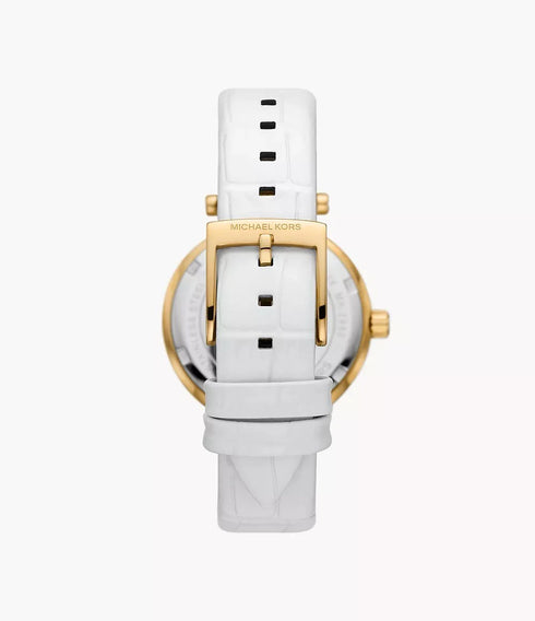 Michael Kors Laney MK2980 Damenuhr - Goldfarbenes Gehäuse, weißes Lederarmband