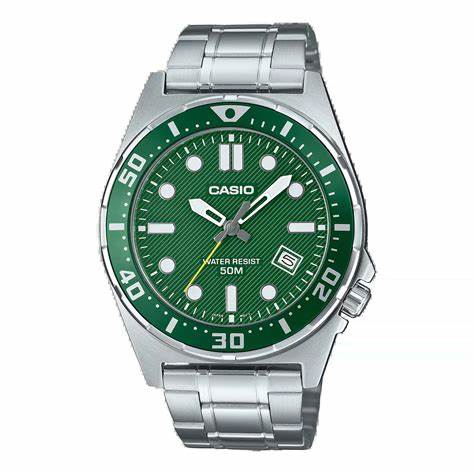 CASIO & VINTAGECasio MTD - 135D - 3AVDF Men's Analog Watch - Stainless Steel Band, Green DialWATCHESEcecile