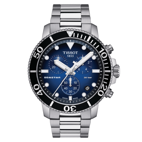 Tissot Seastar 1000 Cronógrafo Reloj de Cuarzo para Hombre T120.417.11.041.01 - Esfera Azul, Brazalete de Acero Inoxidable