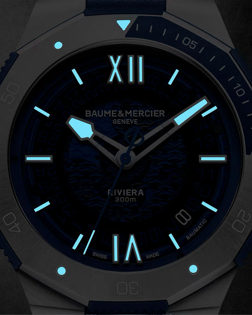 BAUME&MERCIERBaume & Mercier Riviera MOA10716 Men's Automatic Watch - 42mm Stainless Steel Case, Blue Sapphire Dial, Blue Rubber StrapWATCHESEcecile