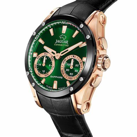 Jaguar Connected J959/2 Men's Hybrid Smartwatch – Rose Gold-Tone Stainless Steel, Green Dial