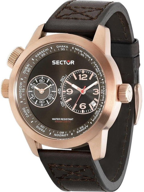 Sector Oversize R3251102022 Men's Quartz Chronograph Watch - 48mm Brown Dial, Brown Leather Strap