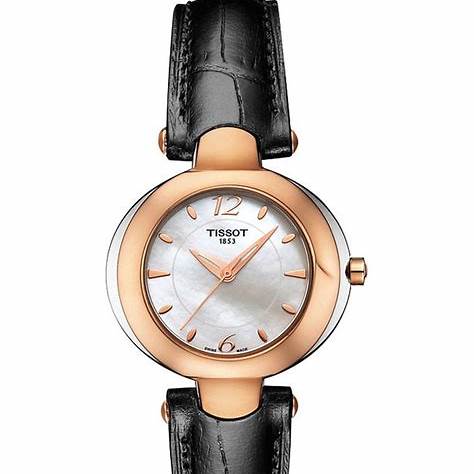 Tissot Organdy Lady Oro de 18 quilates T9162094611701 - Esfera de nácar, correa de piel negra