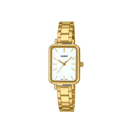 CASIO & VINTAGECasio LTP - V009G - 7EUDF Women's Watch – 38mm Gold - Tone Rectangular Case, White Dial, Stainless Steel Bracelet, Water ResistantWATCHESEcecile