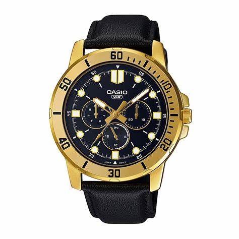 CASIO & VINTAGECasio MTP - VD300GL - 1EUDF Men's Watch - Black Dial, Gold - Tone Case, Black Leather BandWATCHESEcecile