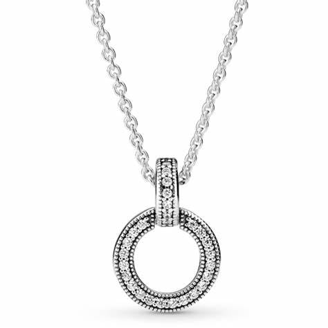 PANDORAPandora Double Circle Pendant Necklace 399487C01 - 45 – Sterling Silver with Cubic ZirconiaBIJOUXEcecile