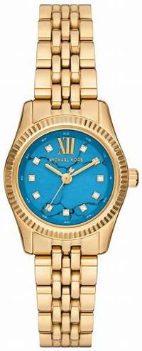 Michael Kors MK4813 Damen Petite Lexington Gold-Ton Uhr mit Türkis Zifferblatt