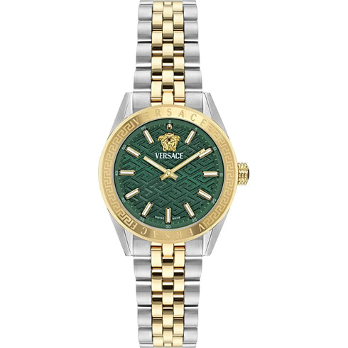 Versace VE8I00424 V-Code Lady – Green Dial, Two-Tone Stainless Bracelet