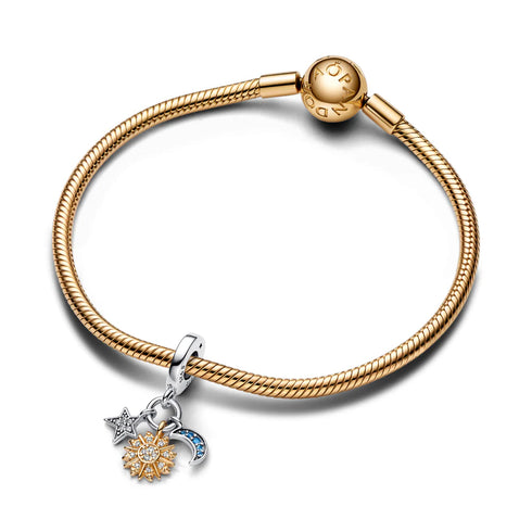 Pandora 762676C01 Two-Tone Celestial Triple Dangle Charm - Sun, Moon, Star (Soleil, Lune, Étoile)