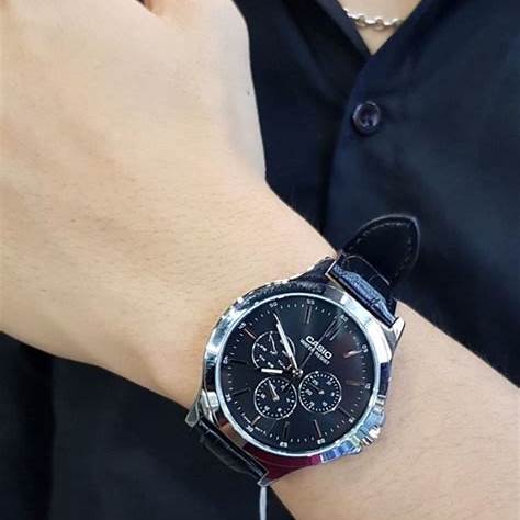 CASIO & VINTAGECasio MTP - V300L - 1AUDF Men's Watch - Black Dial, Black Leather StrapWATCHESEcecile