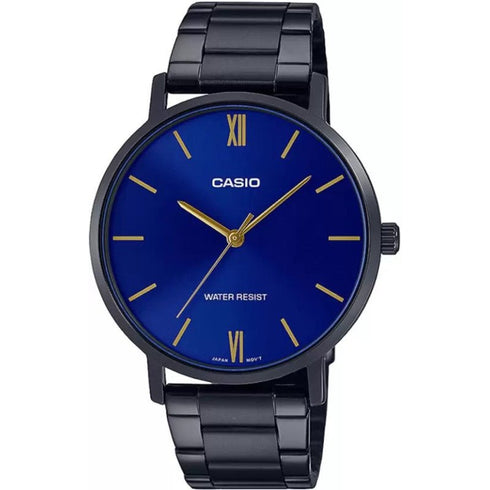 CASIO & VINTAGECasio MTP - VT01B - 2BUDF Men's Analog Watch – Blue Dial, Black Stainless Steel BandWATCHESEcecile