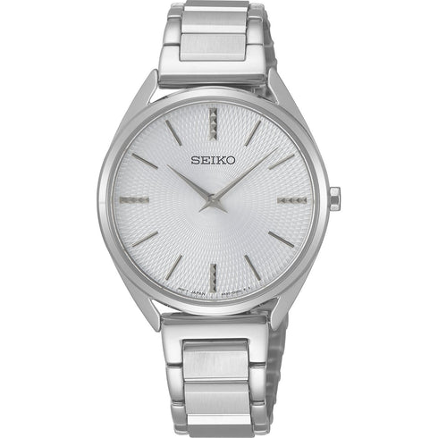 Seiko SWR031P1 Reloj cuarzo mujer - Esfera plateada, brazalete acero