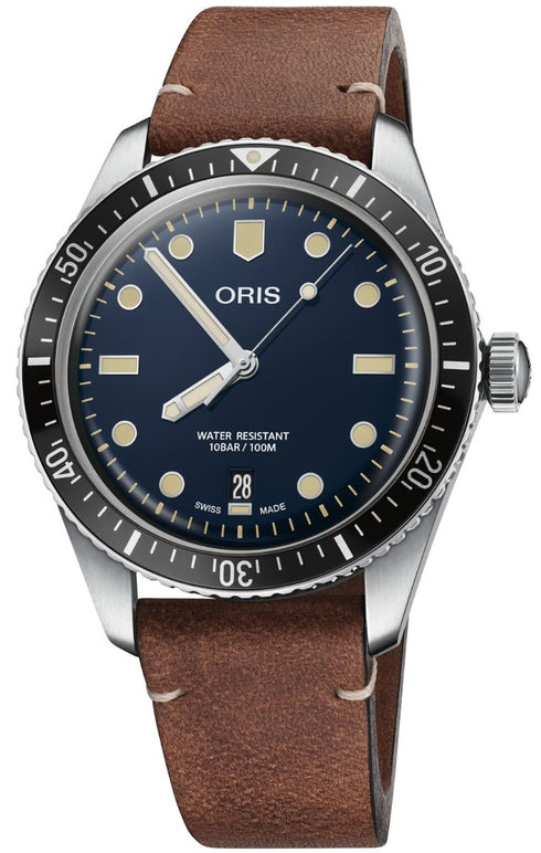 Oris Divers Sixty-Five 01 733 7707 4055 - Acciaio inossidabile 40 mm, quadrante blu, cinturino in pelle