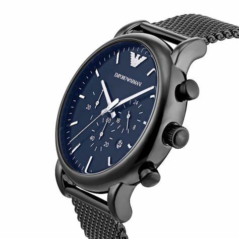 Orologio cronografo Emporio Armani AR1979 Uomo - Maglia canna di fucile, quadrante blu