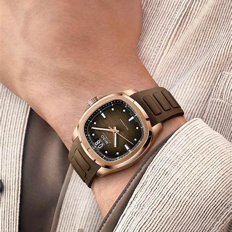 Mido Multifort TV Big Date Men's Automatic Watch – Rose Gold PVD Case, Brown Gradient Dial, Brown Rubber Strap