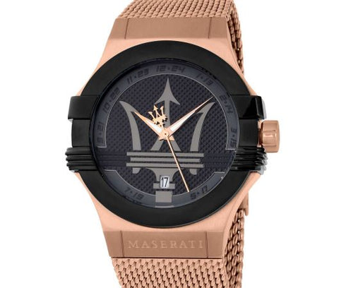 Maserati Potenza R8853108009 – Rose Gold Mesh Bracelet, Black Dial, 40-mm