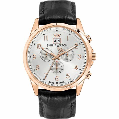 Philip Watch Capetown R8271612001 Men's Chronograph - Rose Gold PVD Case, Black Leather Strap