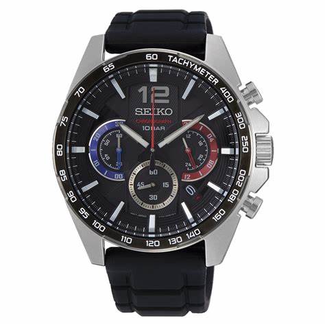SEIKOSeiko Watches Mod. Seiko SSB347P1 Men's Quartz Chronograph Watch - Black Dial, Black Silicone StrapWATCHESEcecile