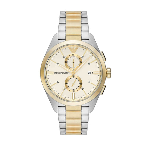 Emporio Armani AR11605 Orologio cronografo da uomo - Acciaio bicolore, quadrante crema