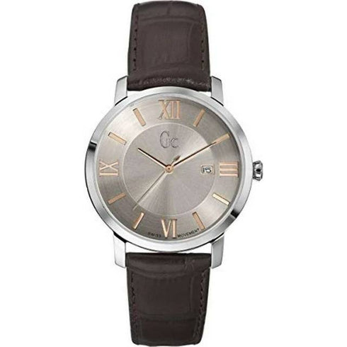 GUESSGc X60016G1S Men's Slim Watch – Silver Case, Beige Dial, Brown Leather StrapWATCHESEcecile