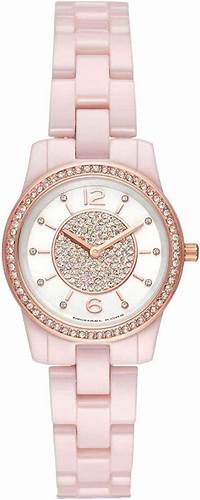 Michael Kors Mini Runway MK6622 Damenuhr - rosa Keramik, Pavé-Kristall-Lünette