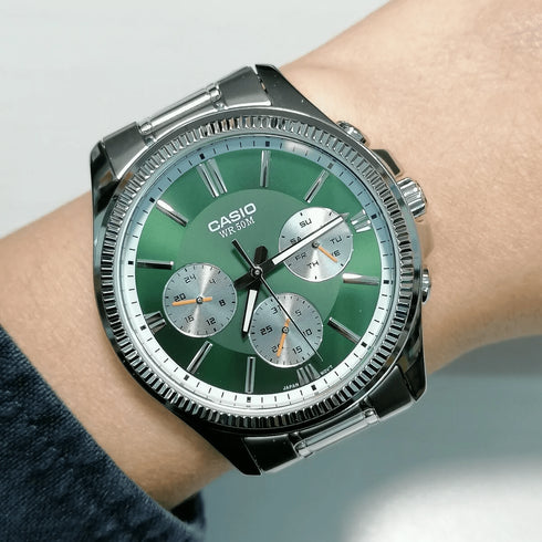 CASIO & VINTAGECasio MTP - 1375D - 3AVDF Men's Watch - Green Dial, Stainless Steel BraceletWATCHESEcecile