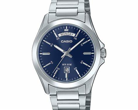 Reloj Casio MTP-1370D-2A2VDF para hombre, de acero inoxidable, con esfera azul y día y fecha