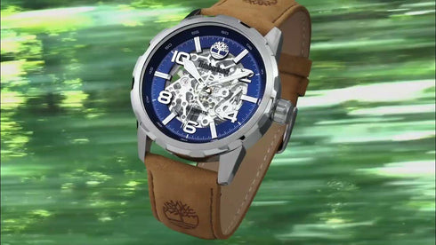 TIMBERLANDTimberland Montville Automatic Skeleton Men's Watch TDWGE0041801 – Silver - Tone Case, Blue Skeleton Dial, Brown Leather StrapWATCHESEcecile