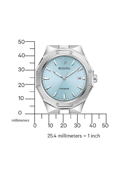 BULOVABulova 96B462 Men's Automatic Watch – Light Blue Dial, 40mm Steel Case, Sapphire CrystalWATCHESEcecile
