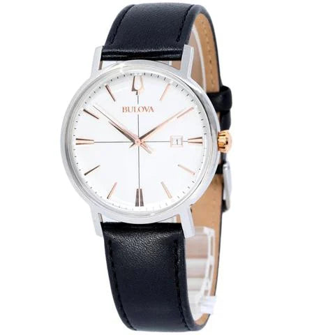 Bulova 98B254 Men’s Classic Aerojet Watch – White Dial, Rose-Gold Accents 39 mm