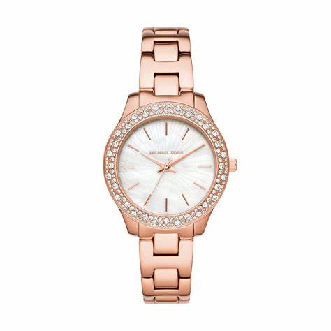 Michael Kors Liliane MK4557 Reloj de Mujer - Oro rosa, bisel de cristal pavé