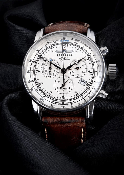 ZEPPELINZeppelin 7680 - 1 100 Years Chronograph Watch - Silver Dial, Brown LeatherWATCHESEcecile