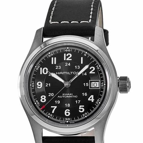 Hamilton Khaki Field Automatic H70455733 - 38mm Acier inoxydable, cadran noir, bracelet en cuir