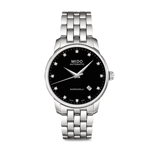Mido Baroncelli III M7600.4.68.1 Montre femme automatique - cadran noir, bracelet en acier inoxydable
