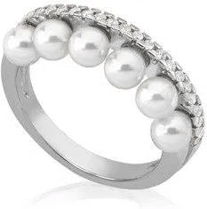 MAJORICAMajorica 16048.01.2.915.010.1 Women's Ring – Rhodium - Plated 925 Silver, 6mm White Pearls, Zirconia Accents, Size 15BIJOUXEcecile