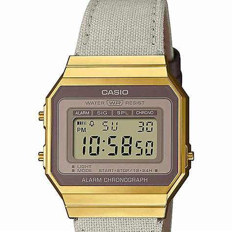 CASIO & VINTAGECasio A700WEGL - 7AEF Unisex Digital Watch - Gold - Tone Case with Beige Cloth StrapWATCHESEcecile