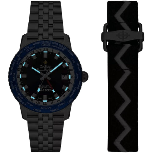 ZODIACZodiac x Rowing Blazers Super Sea Wolf GMT World Time ZO9414 Men's Automatic Watch - Black Dial, Stainless Steel BraceletWATCHESEcecile