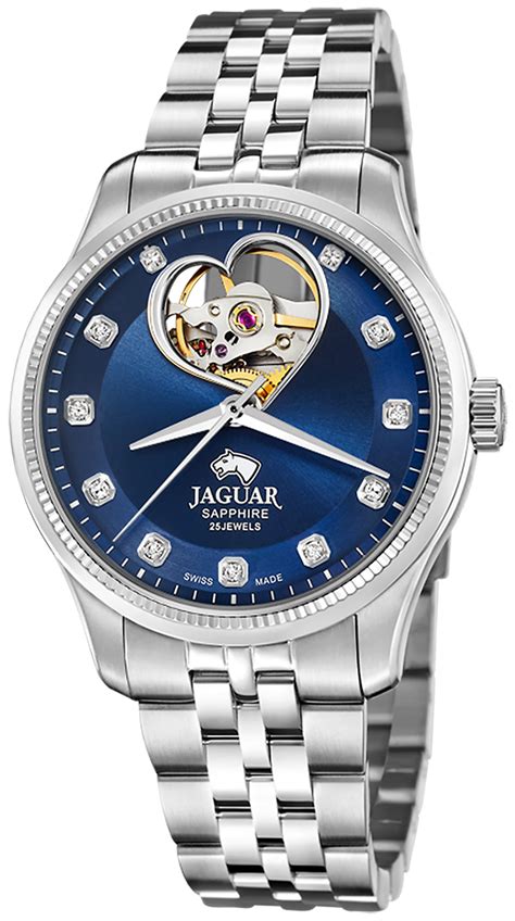 Jaguar Classic Open Heart Reloj Automático J994/2 Mujer - Caja de acero, esfera azul, correa de piel