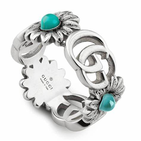 Gucci GG Marmont Sterling Silver Flower Ring – Double G & Floral Motifs