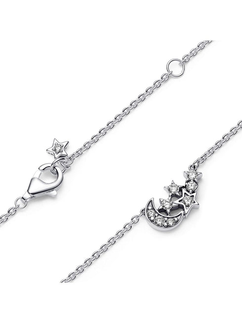 PANDORAPandora Sparkling Moon & Star Collier Necklace 392991C01 - 45 - Sterling Silver, Cubic Zirconia, 45cmBIJOUXEcecile