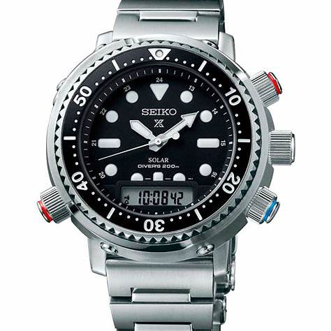 Seiko SNJ033P1 Reloj de buceo Prospex Solar para hombre - Esfera negra, Acero inoxidable