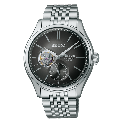 Seiko Presage SPB471J1 Sumi-iro Open Heart Orologio automatico - Quadrante nero, bracciale in acciaio inossidabile